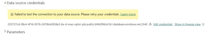 Data source credentials error message