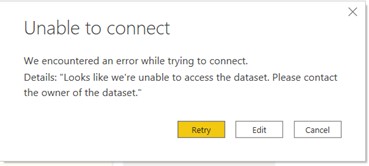 Unable to connect to the dataset