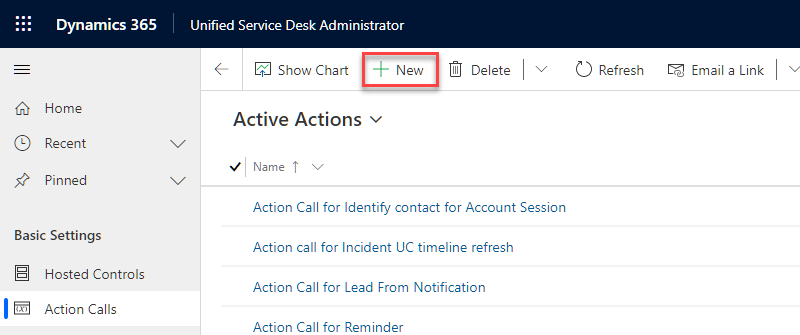 Create new action call
