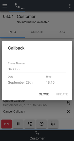 Update the callback