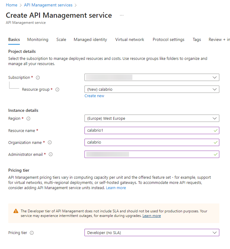 Create API management service