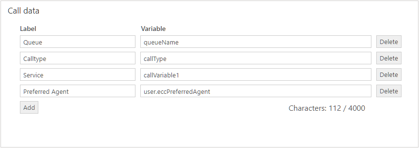 Call data configuration