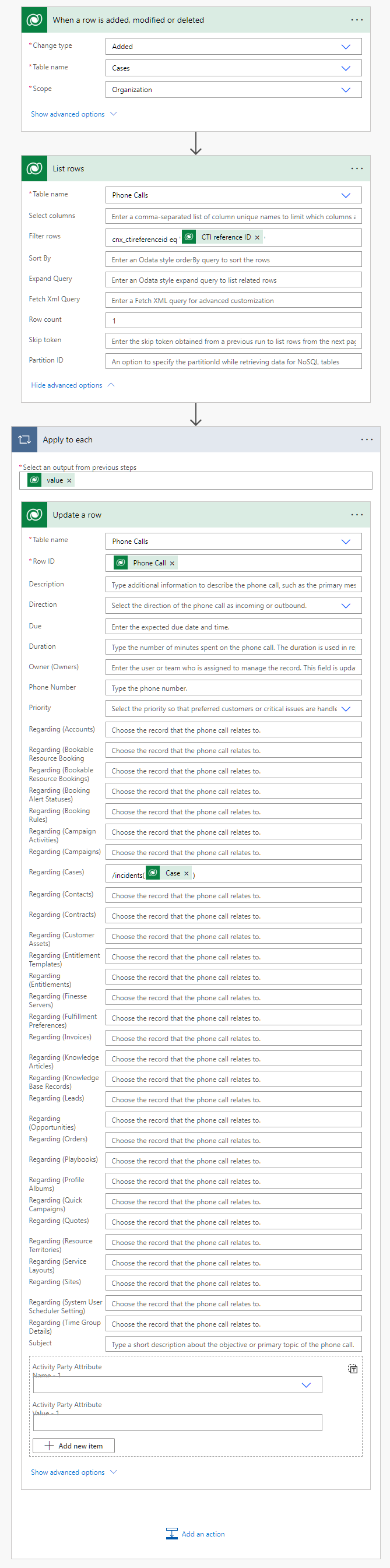 Assign case to phonecall cloud flow