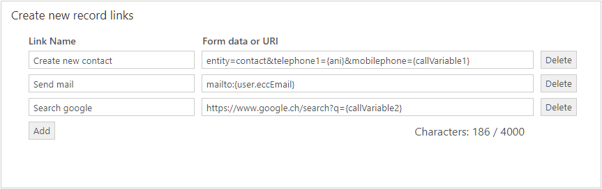 Create new record link configuration
