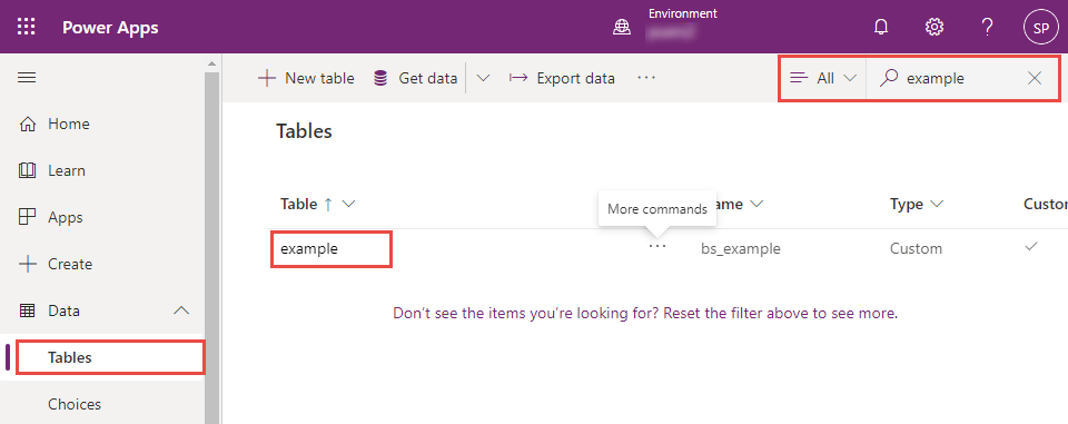 Search an open table