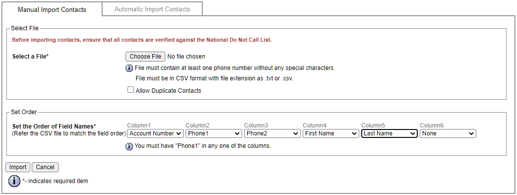 Outbound Dialer Import
