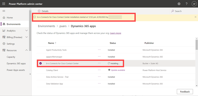Check notification with installation status