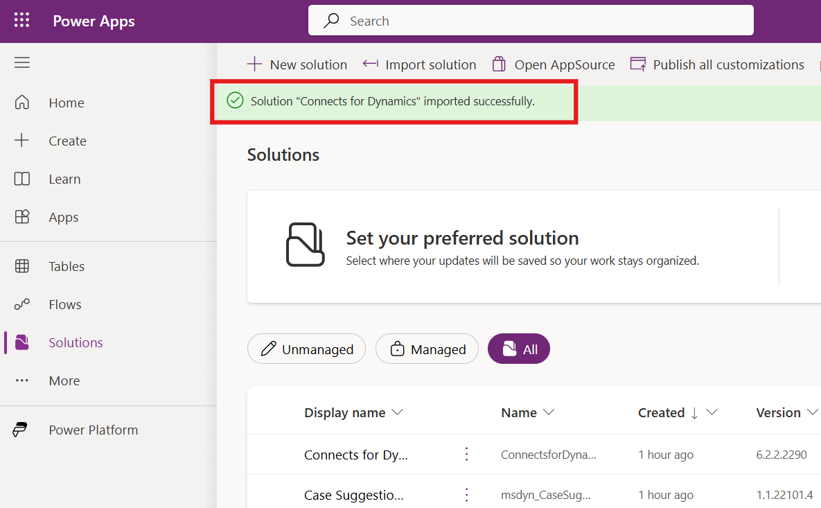 Solution Import Success