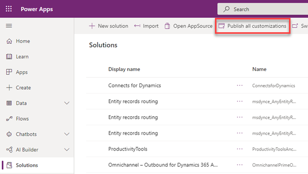 Publish Solution Customizations