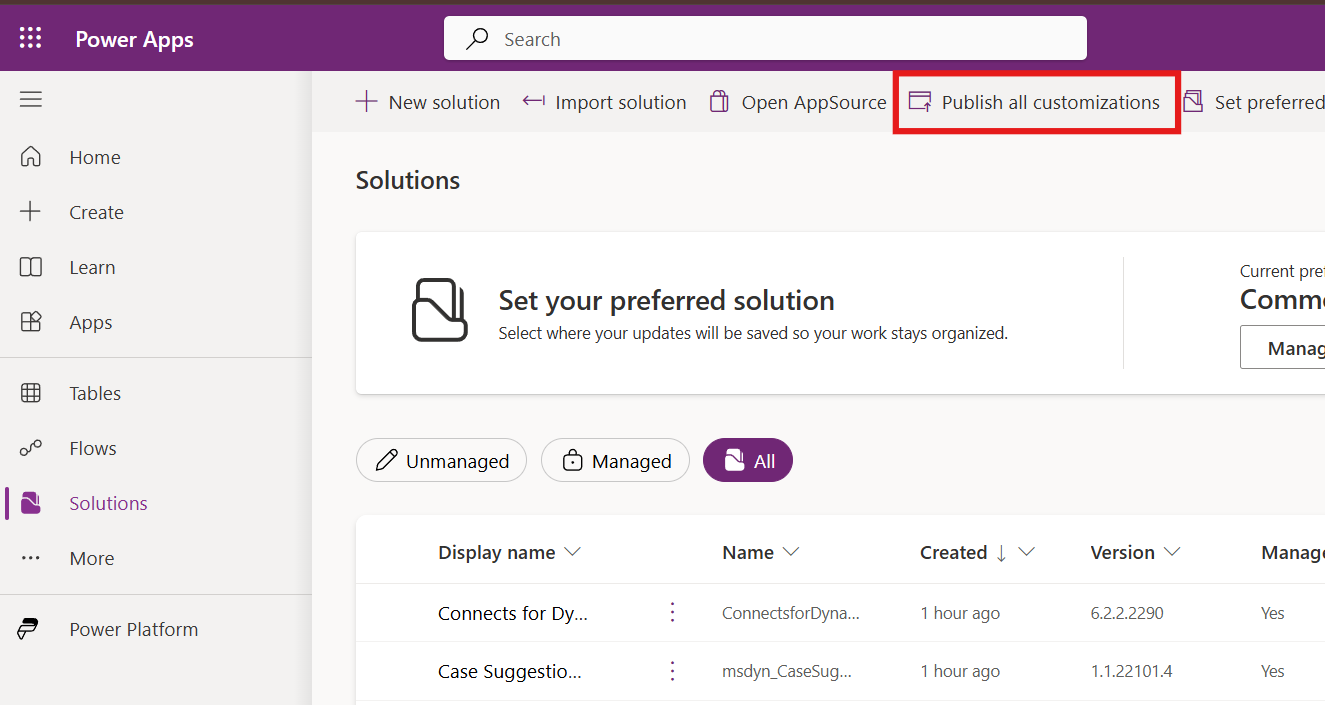Publish Solution Customizations