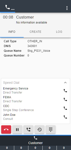 Speed dial on an active work item