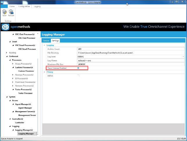 QueueAdapter Logging Manager Settings