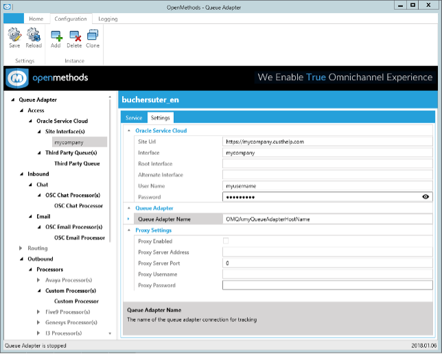 QueueAdapter Site Interfaces Settings