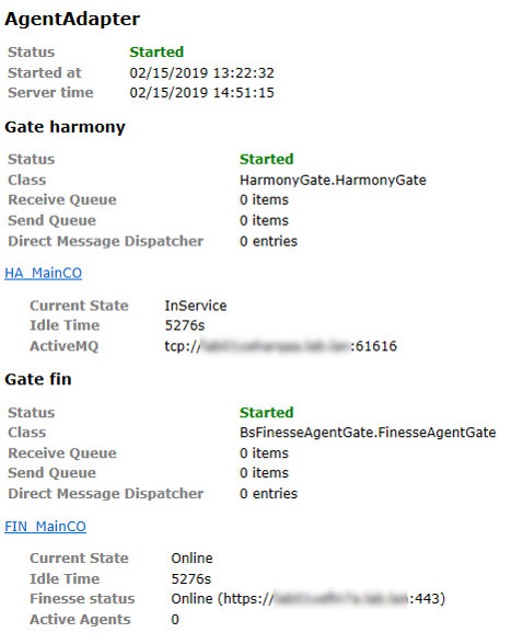 Harmony Agent Adapter Web Status Page