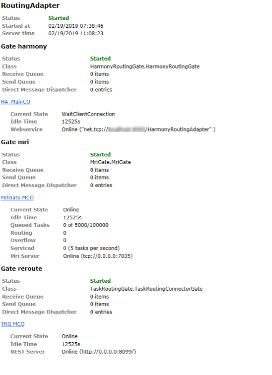 Harmony Routing Adapter Web Status Page