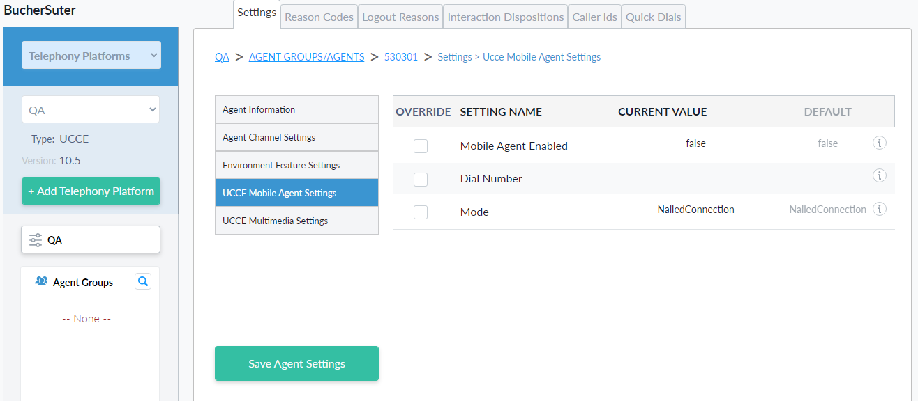 Mobile Agent Settings