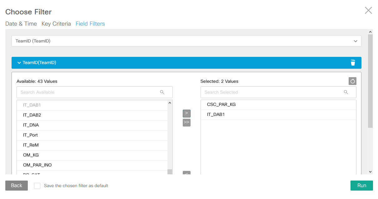 Value List in field filters