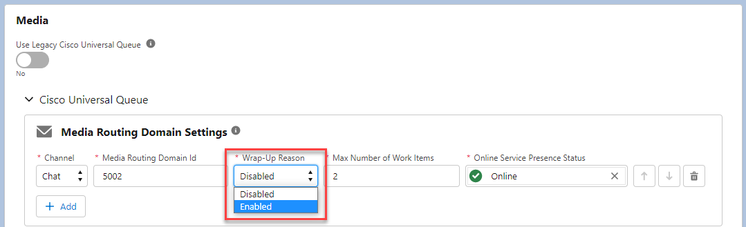 Enable Wrap-Up reason for Media Channel