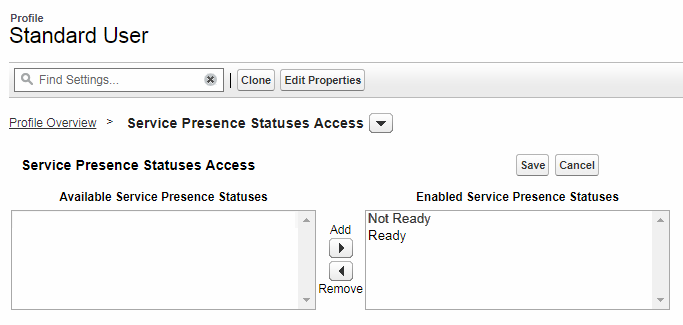 Service Presence Statuses Access by Profile