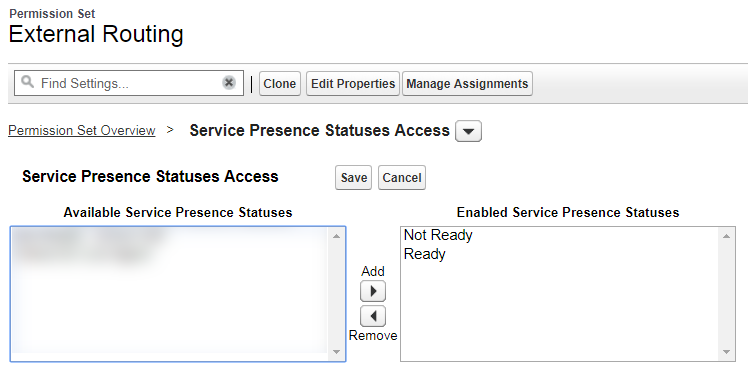 Service Presence Statuses Access by Permission Set