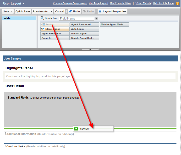 Adding Section to User Layout