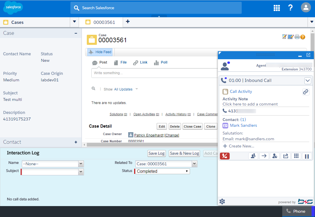 b+s Connects for Salesforce in Service Cloud Console