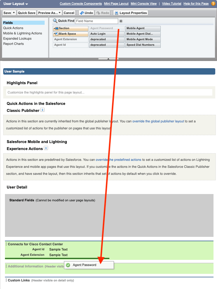 Drag and Drop Fields in User Layout