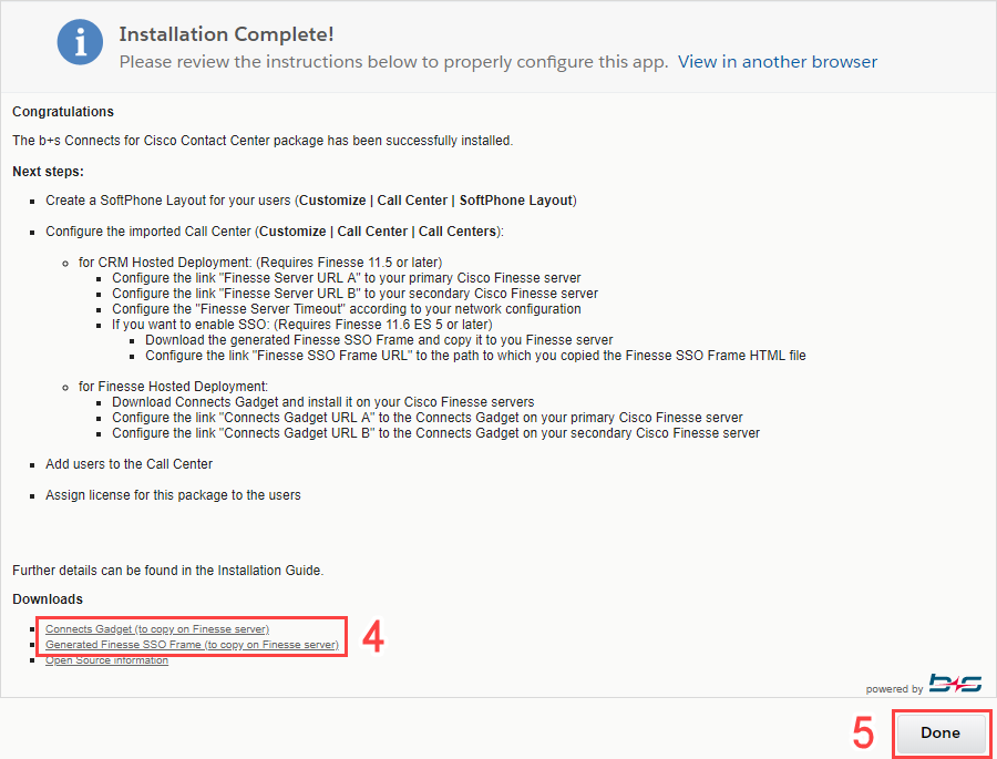 Package installation wizard – Completion screen
