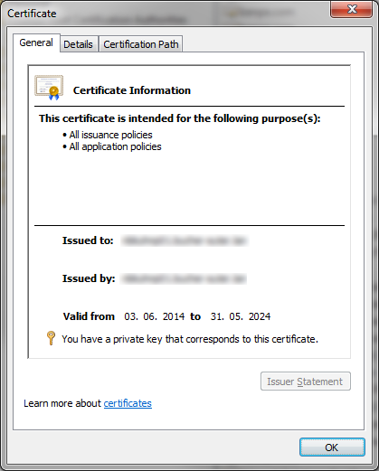 Certificate with included private key