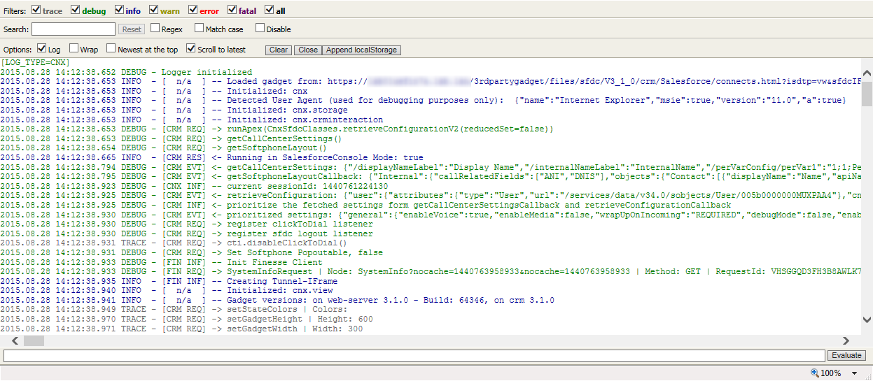 Client Log Popup Window