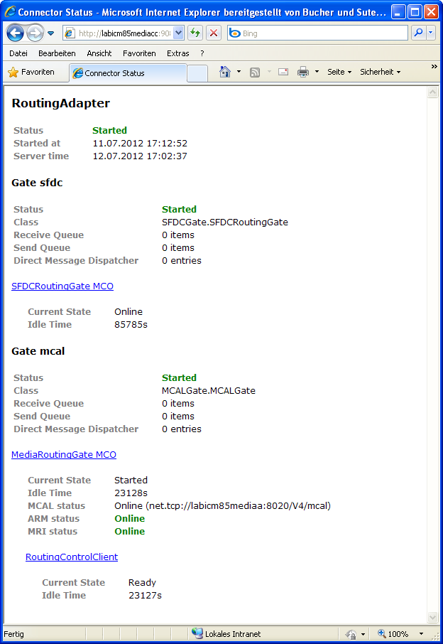 Routing Adapter Web Status Page