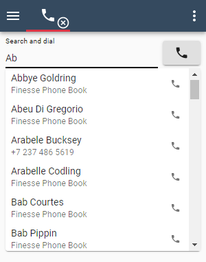 Finesse Phone Book search results