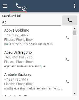 Finesse Phone Book detailed search results