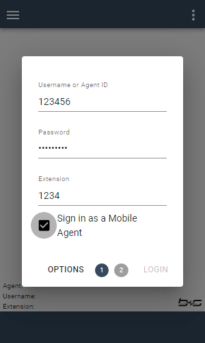 Login mask with mobile agent checked