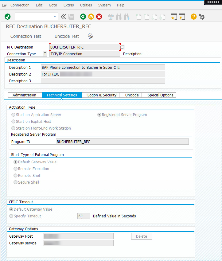 RFC Desitination Configuration