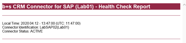 CRMConnectorSAP Health Check Page