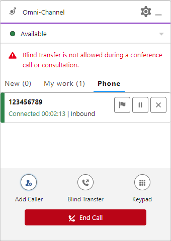 Alert! Blind Transfer not allowed during conference call or consultation
