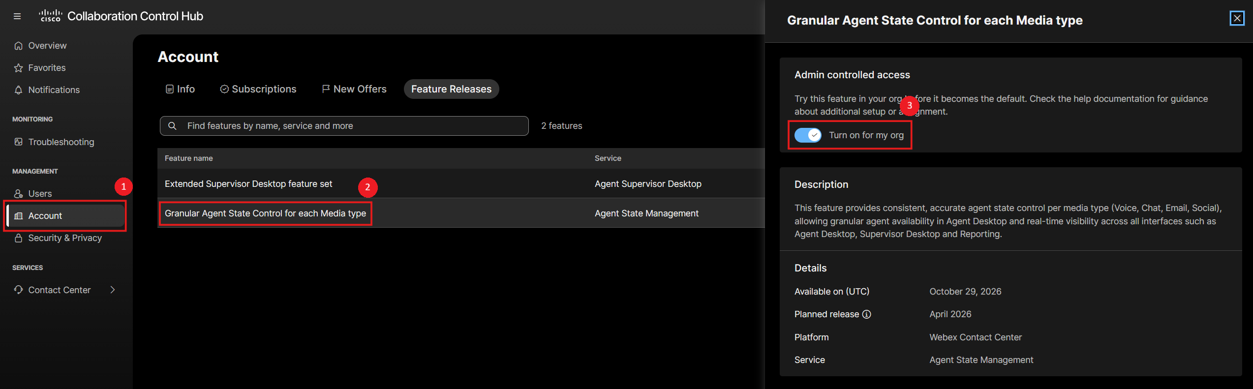 Granular Agent State Control Setting