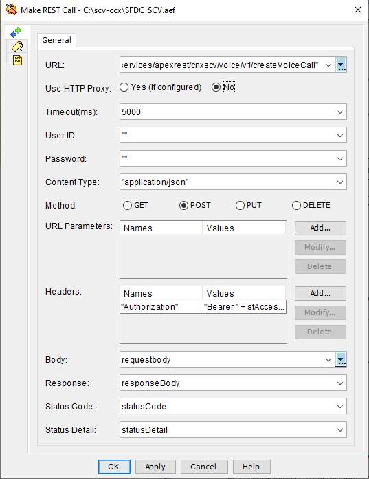 REST node to voice call record