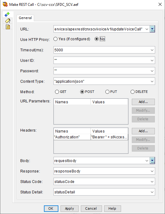 REST node to update voice call record