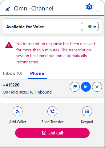 Transcriptions silent for More than 5 minutes