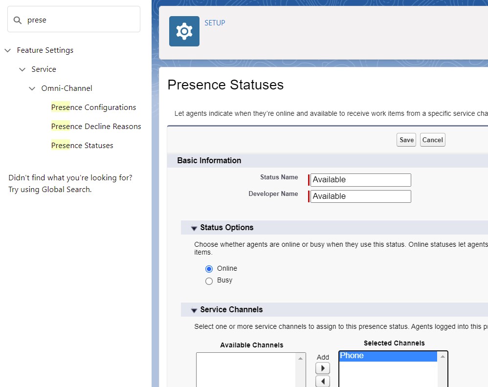Create Presence Status