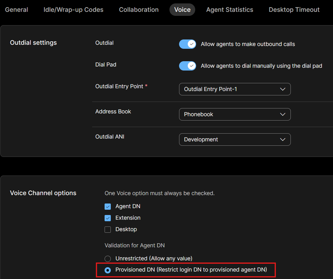 Provisioned DN Option