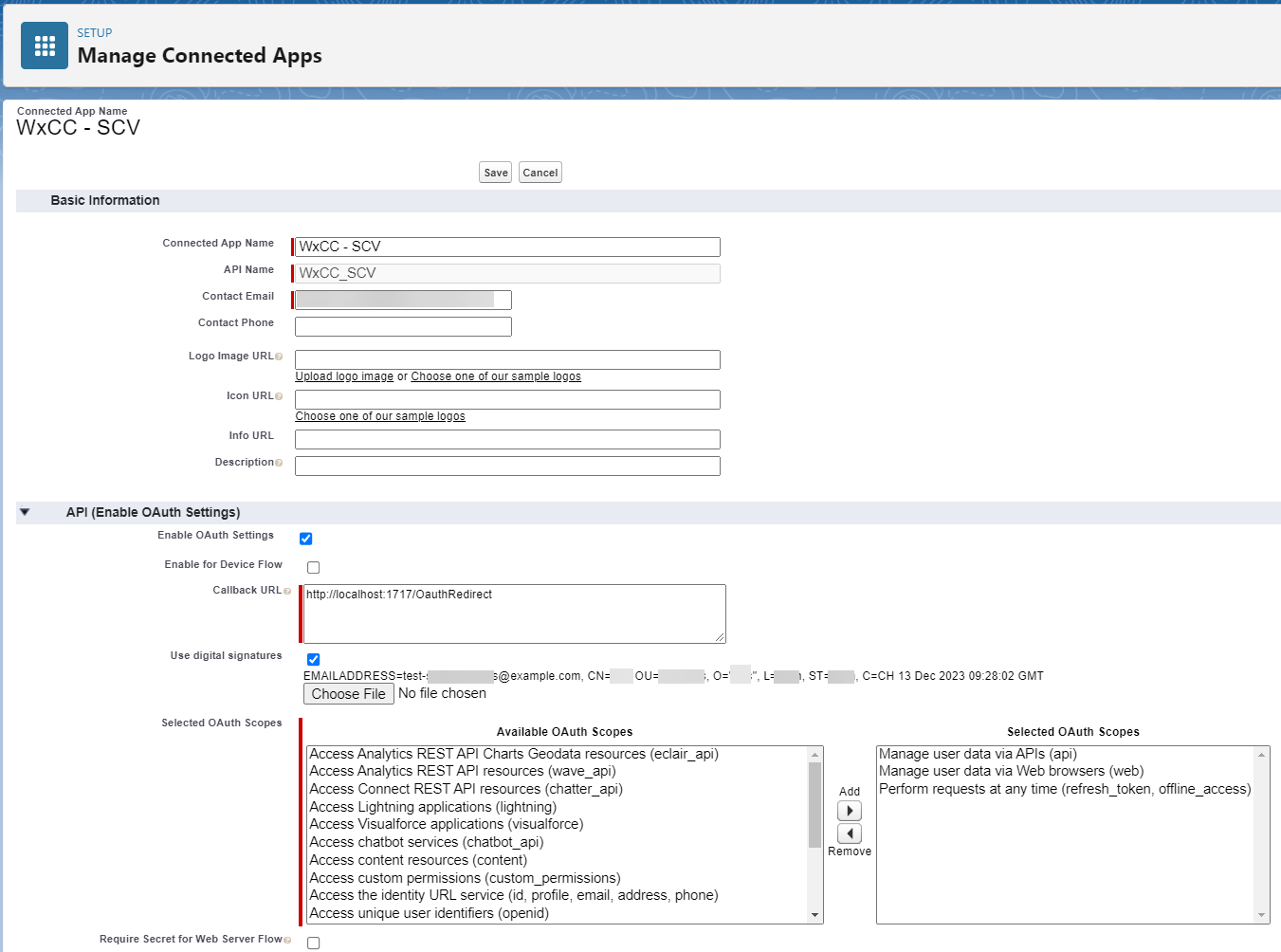 Manage Connected App