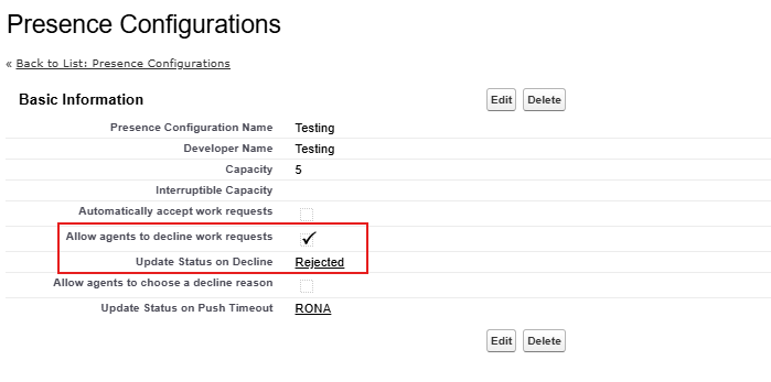 Presence Configuration Reject Status