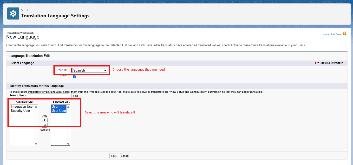 Choose language and select user