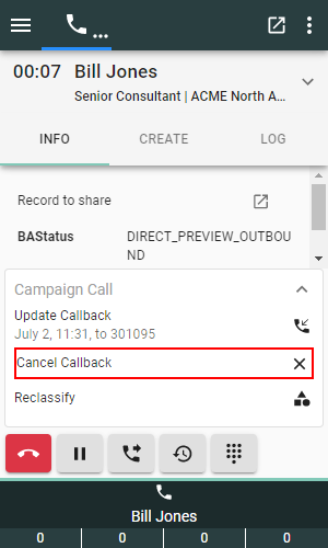 Cancel the callback