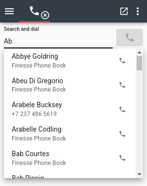 Finesse Phone Book search results
