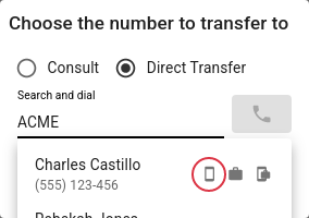 Transfer Call search