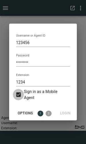 Login mask with mobile agent checked